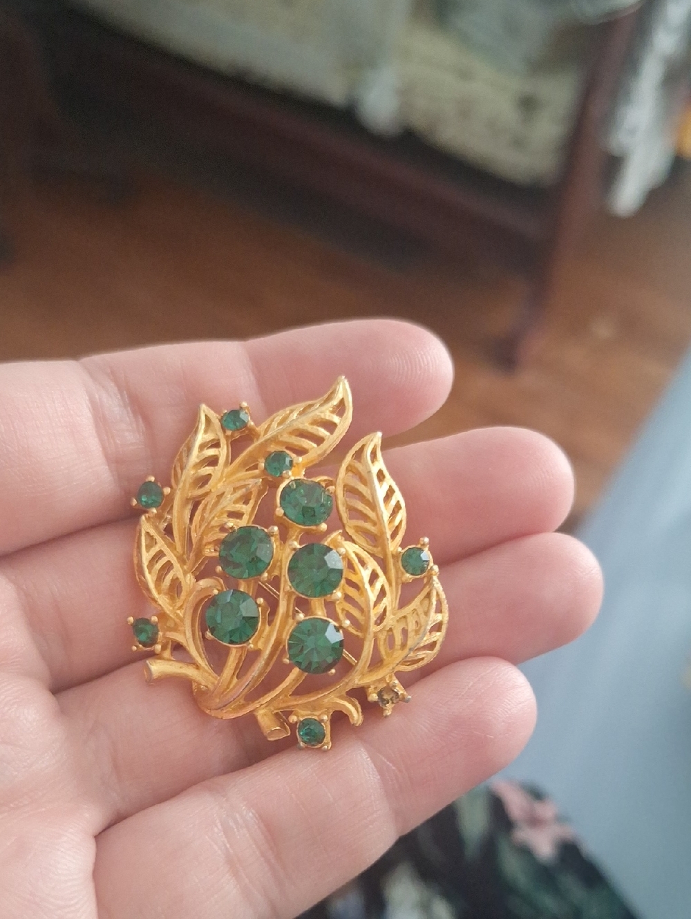 Emerald And Gold Heavy Brooch